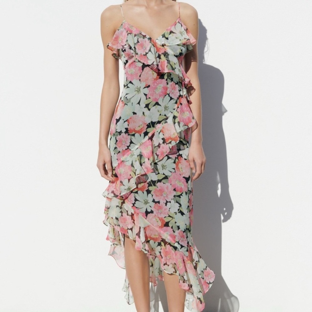 Zara Pink and Green Summer Dress• New, without tags!